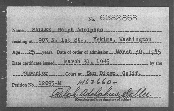 Sallee, Ralph Adolphus - 1945