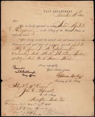 Letter appointing John Aspinwall as engineer in the U.S. Navy, 11/16/1861