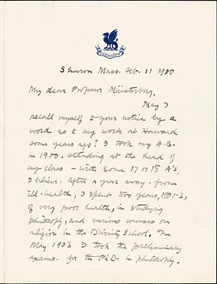 Drake, Durant, 1878-1933 autograph letter signed to Hugo Münsterberg, Sharon, Mass., 11 February 1910