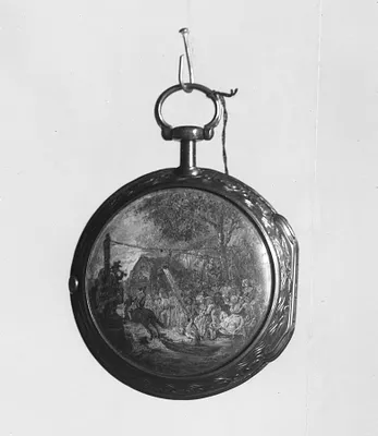 Watch with a village scene painted on ivory