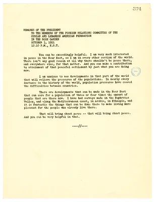 White House Press Release, Remarks of President Harry S. Truman