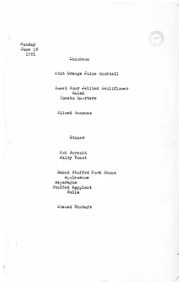 White House Luncheon and Dinner Menu