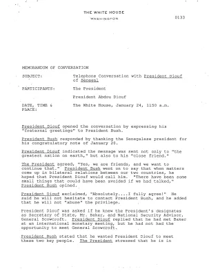 Telephone Conversation with President Diouf of Senegal, January 24, 1989
