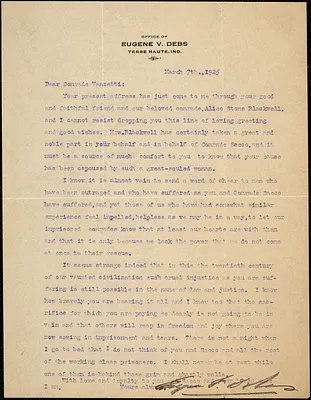 Eugene V. Debs typed letter signed to Bartolomeo Vanzetti, Terre-Haute, Ind., 7 March 1925
