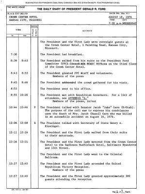 President Gerald R. Ford's Daily Diary, August 18, 1976