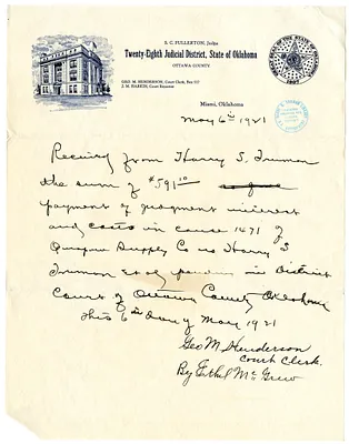 Receipt from George Henderson to Harry S. Truman