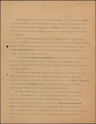 [Sacco-Vanzetti Defense Committee] typed document (copy), [Boston, Mass., August 22, 1927]