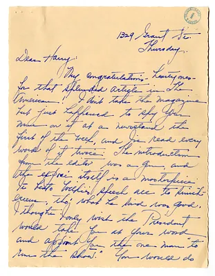 Letter from Myra Hornbuckle to Harry S. Truman