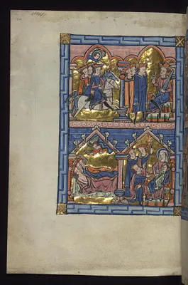 Above: Magi guided by star/Magi before Herod; Below: Magi warned in dream/Adoration of the Magi