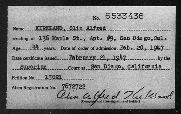 Kirkland, Olin Alfred - 1947