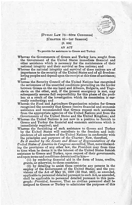 Public Law 75-80, An Act to Provide Assistance to Greece and Turkey