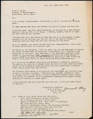 James B. Ellery typed letter signed to Alvan T. Fuller, Erie, Pa., August 6, 1927