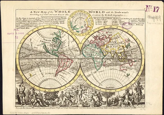 A new map of the whole world with the trade winds according to ye latest and most exact observations