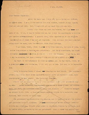 Bartolomeo Vanzetti typed letter (incomplete copy) to Alice Stone Blackwell, [Charlestown], 15 September 1924