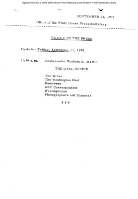 Pools for Friday, September 13, 1974 [Pool Assignments]