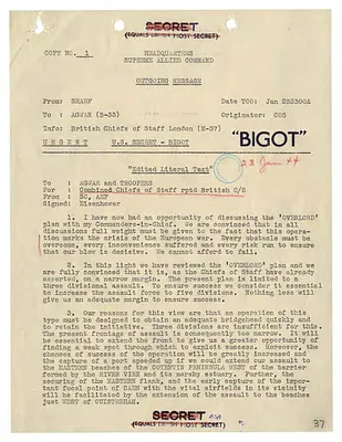 Message from SHAEF to AGWAR [Adjutant General War Department]