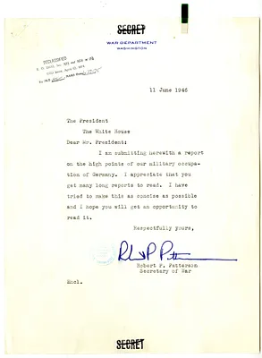 Memorandum from Secretary of War Robert Patterson to President Harry S. Truman, with Attachment