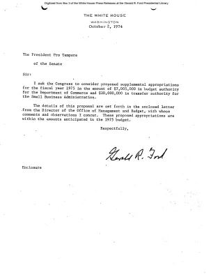 President's Letter to President Pro Tempore of the Senate and letter of Roy L. Ash, Director, Office of Management and Budget, requesting supplemental appropriations for the Department of Commerce
