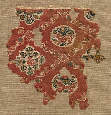 Tapestry with lattice of animals in medallions