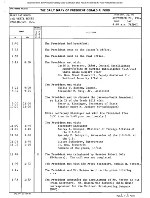 President Gerald R. Ford's Daily Diary, September 20, 1974