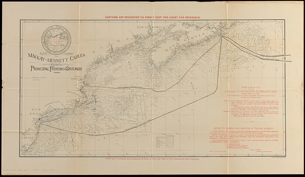 Map showing the Mackay-Bennett cables in the vicinity of the principal fishing grounds
