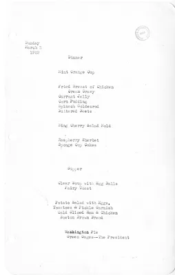 White House Dinner and Supper Menu