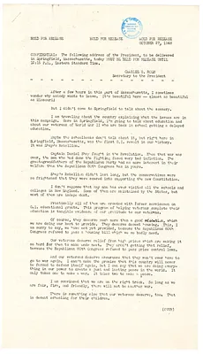 Press Release, Speech of President Harry S. Truman, Springfield, Massachusetts