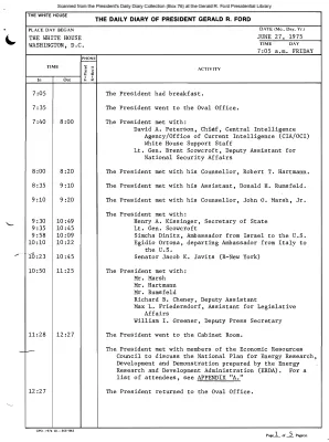 President Gerald R. Ford's Daily Diary, June 27, 1975
