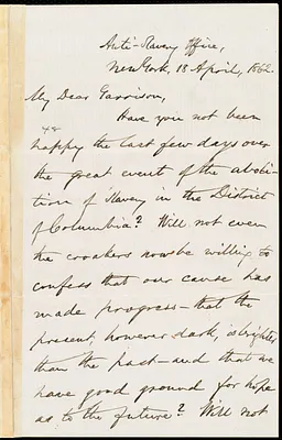 Letter from Oliver Johnson, Anti-Slavery Office, New York, to William Lloyd Garrison, 18 April 1862