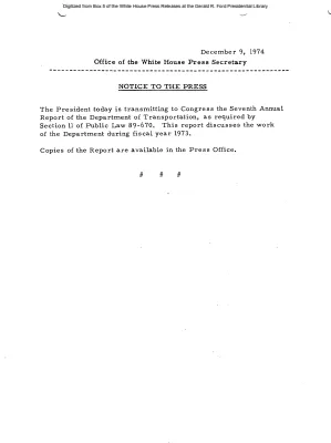 President is Transmitting to Congress the Seventh Annual Report of the Department of Transportation