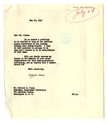 Correspondence Between Margaret Truman and Wallace Jones