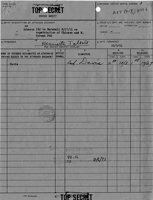 Letter from Secretary of State Dean Acheson to Secretary of Defense George Marshall with Internal Notes