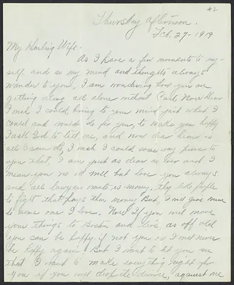 Sacco-Vanzetti Case Records, 1920-1928. Defense Papers. Goodridge to Grace M. Goodridge, February 27, 1919. Box 11, Folder 16, Harvard Law School Library, Historical & Special Collections
