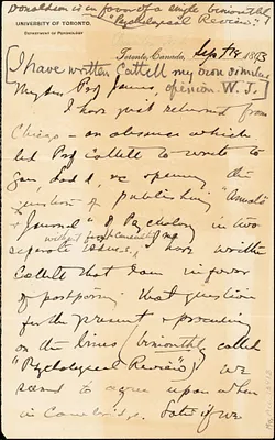 Baldwin, James Mark, 1861-1934 autograph letter signed to William James, Princeton, N.J., 18 September 1893