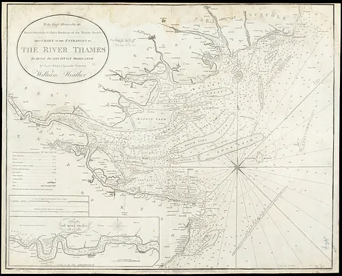 To the Right Honourable the Master, Wardens, & Elder Bretham of the Trinity House, this chart of the entrances to The River Thames is ... dedicated