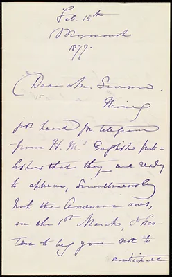 Letter from Maria Weston Chapman, Weymouth, [Mass.], to William Lloyd Garrison, Feb. 15th, 1877