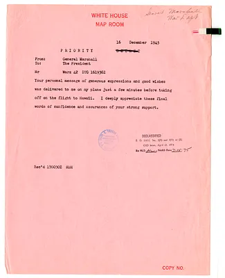 Message from General George C. Marshall to President Harry S. Truman