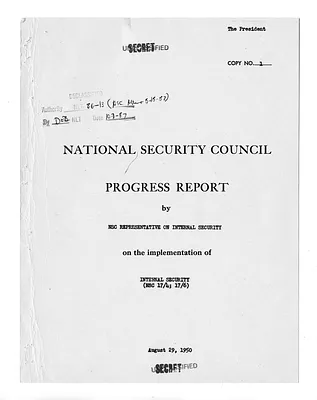 National Security Council Progress Report by the National Security Council Representative on Internal Security on the Implementation of Internal Security (NSC 17/4; 17/6)