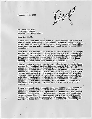 Draft letter to Dr. Richard Mudd from Jimmy Carter