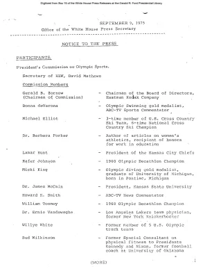Participants in the President's  Commission on Olympic Sports [Meeting Attendee List]
