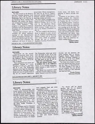 Wayland Library scrapbooks, volume 7, 1991-1993