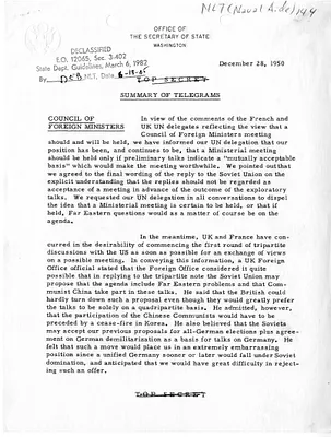 Memorandum, State Department Summary of Telegrams