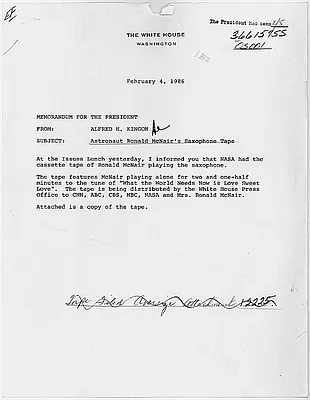 Memo from Alfred H. Kingon to Ronald Reagan, re Ronald McNair