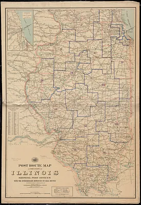 Post route map of the state of Illinois showing post offices with the intermediate distances on mail routes in operation on the 1st of December, 1895
