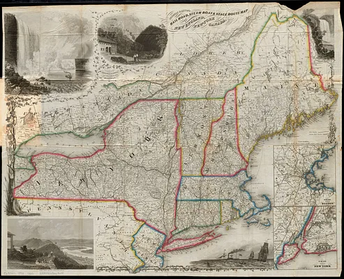 Sherman & Smith's rail road, steam boat & stage route map of New England, New-York, and Canada