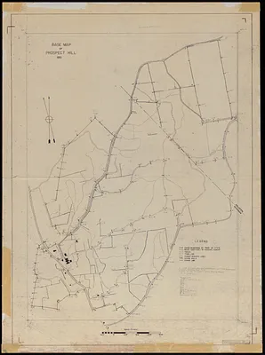 Prospect Hill 1951 Base map with trails, stonewalls and buildings