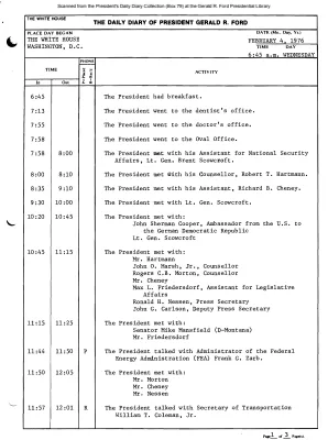 President Gerald R. Ford's Daily Diary, February 04, 1976