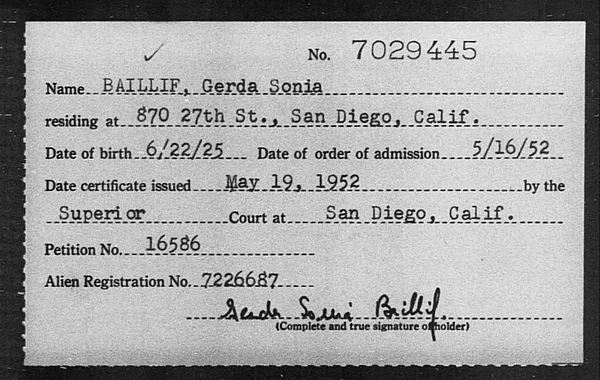 Baillif, Gerda Sonia - 1952