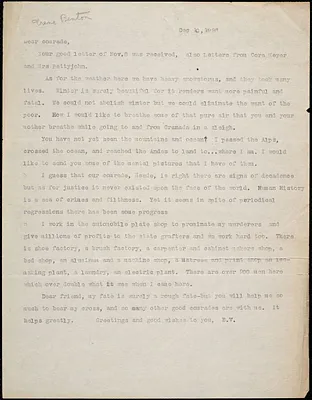 Bartolomeo Vanzetti typed letter (copy) to Irene Benton, [Charlestown], 10 December 1296