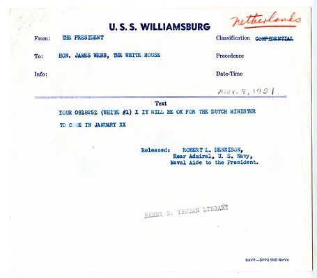 Memorandum from the State Department to President Harry S. Truman, with Related Material